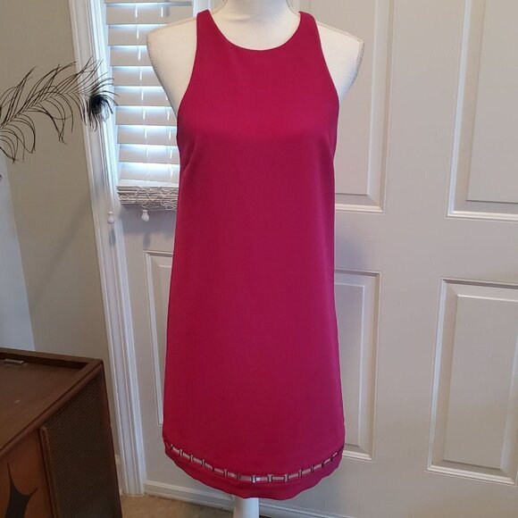 Trina Turk Halter Shift Dress Womens Size 2 Magenta Pink Back Zip Metal Detail - Picture 1 of 15
